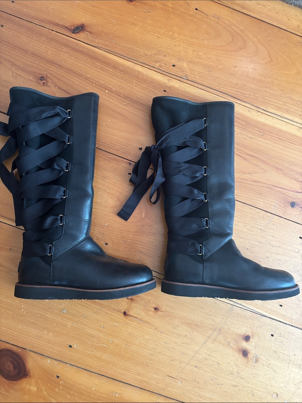 UGG Black Ribbon Lace-Up Knee Boots